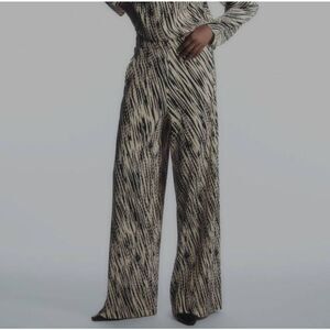 COS Pleated Wide Leg Trouser Sz L Beige Zebra Pull On Elastic Waist Lagenlook
